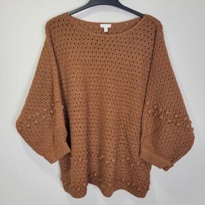 Garnet Hill Recycled Cashmere Bobble Stitch Oversized Sweater Large Burnt Orange
